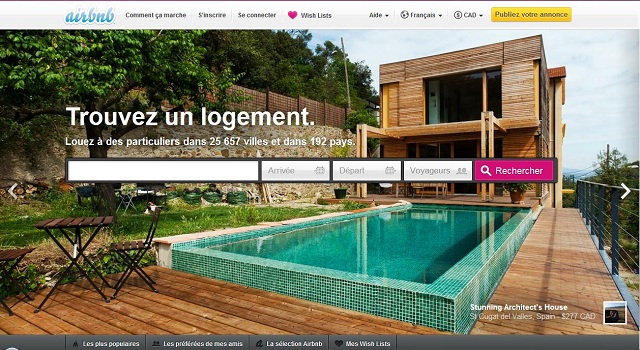 Airbnb hébergement page d'accueil