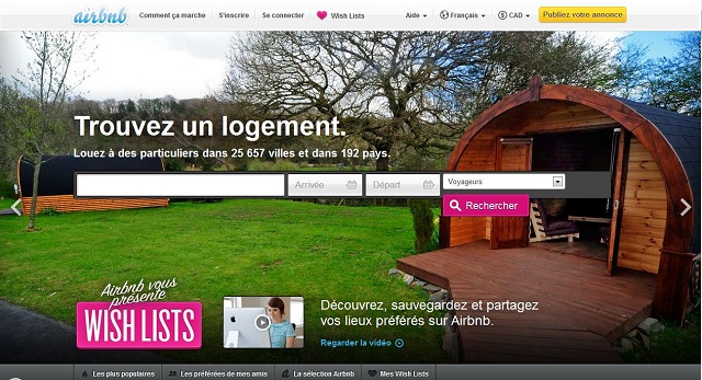 Airbnb hébergement page d'accueil