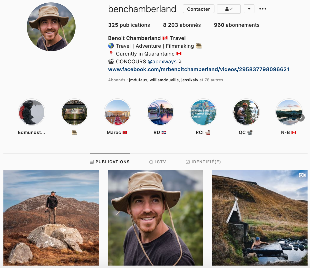 ben chamberland _ 50 comptes Instagram de voyage qui peuvent inspirer vos voyage et séjour