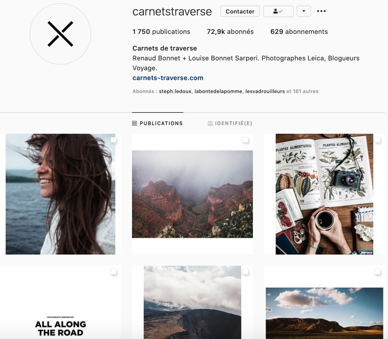 Compte Instagram de Carnets de traverse