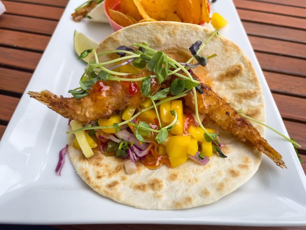 Tacos aux crevettes du Café Flora