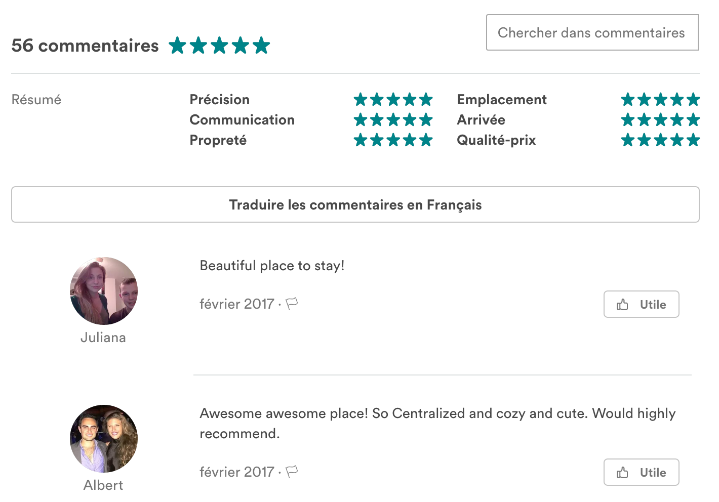 Commentaires AirBNB