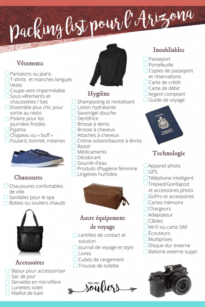 Packing list pour l'Arizona et Phoenix