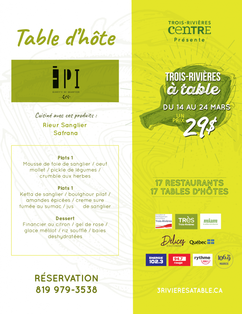 Menu de Trois-Rivières à table - Épi buvette de quartier