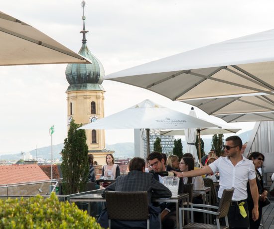 Vue de la terrasse du Café Freiblick de Graz