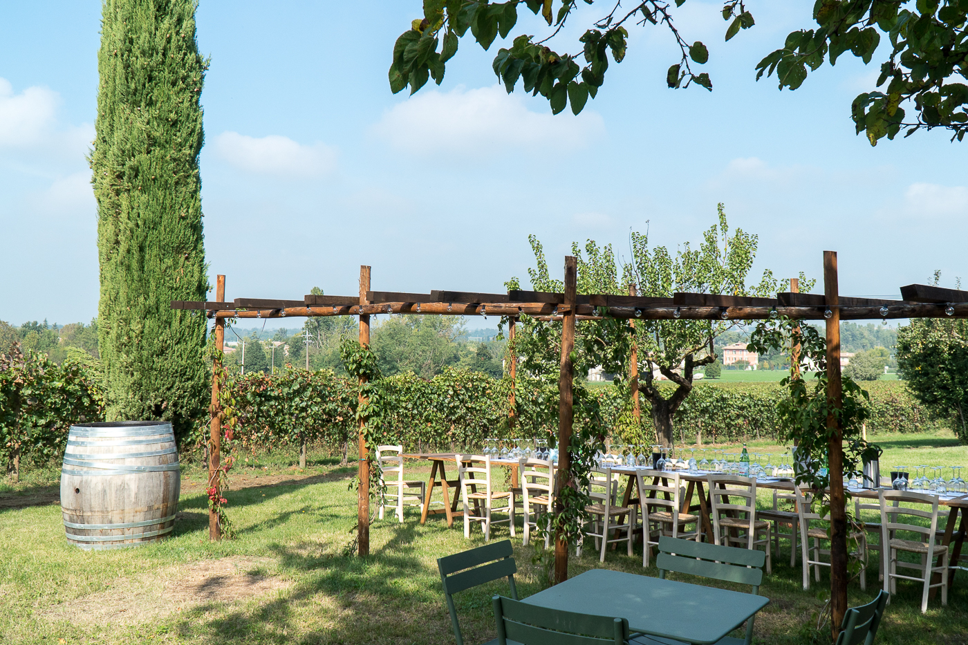 table dans le vignoble Venturini Baldini aux vendanges en Italie