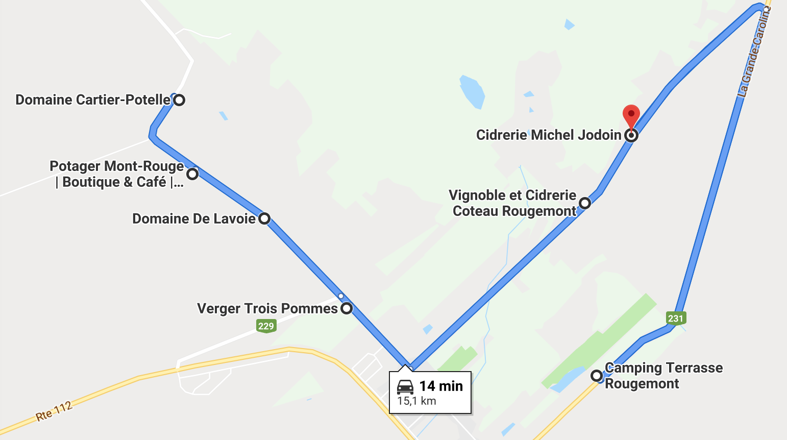 Carte des lieux à voir en Montérégie - Crêpes gourmandes de Rougemont - MRC de Rouville