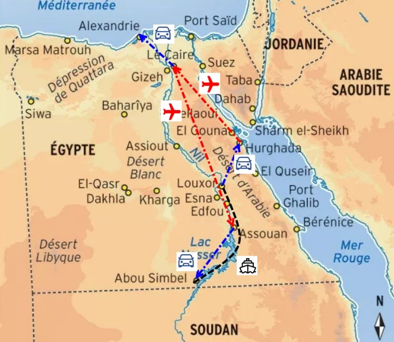 Aperçu de notre itinéraire en Égypte