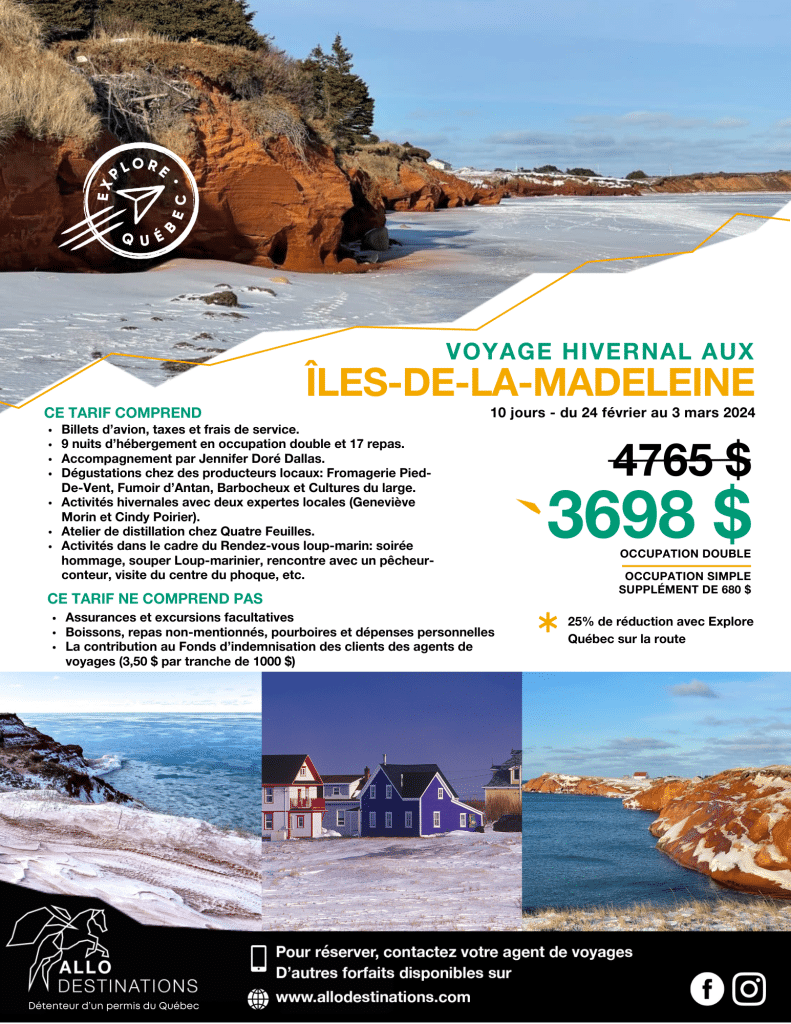 Flyer - Voyage d'hiver aux îles de la Madeleine avec Allo Destinations