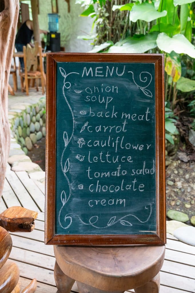 Menu du repas en Amazonie d'Équateur