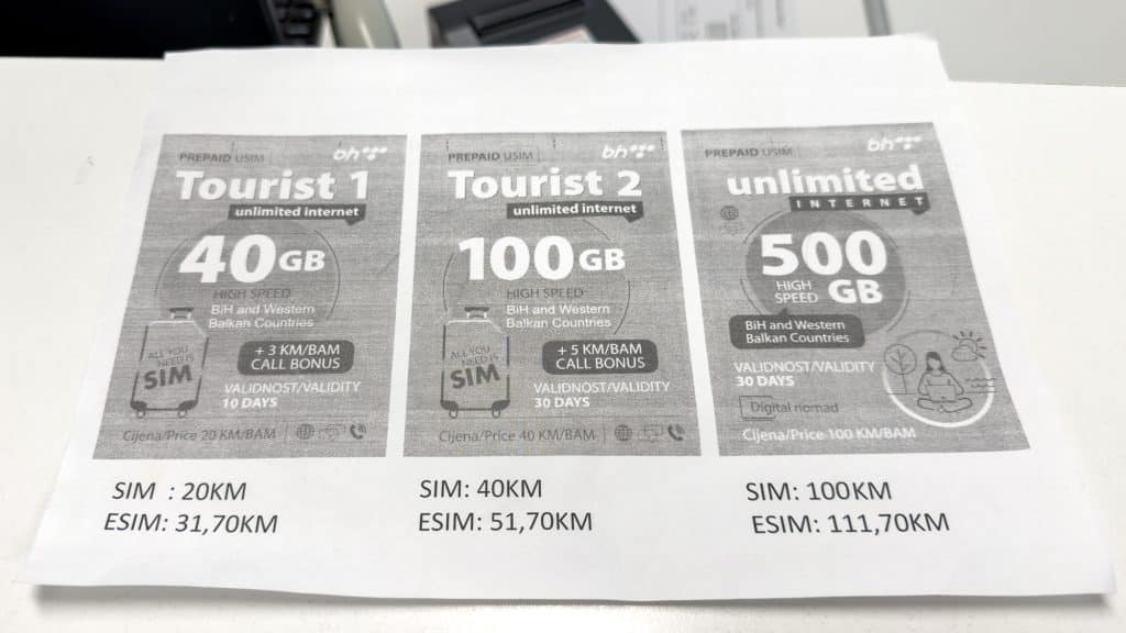 Forfaits touristiques de cartes SIM à BH Telekom