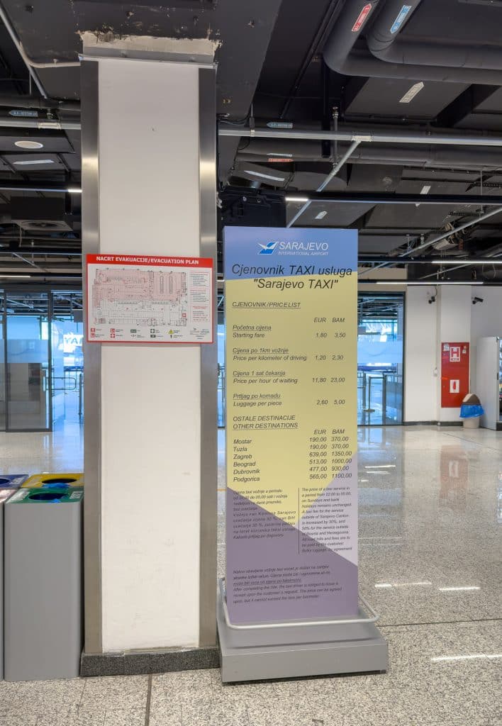 Prix des taxis de l'aéroport de Sarajevo